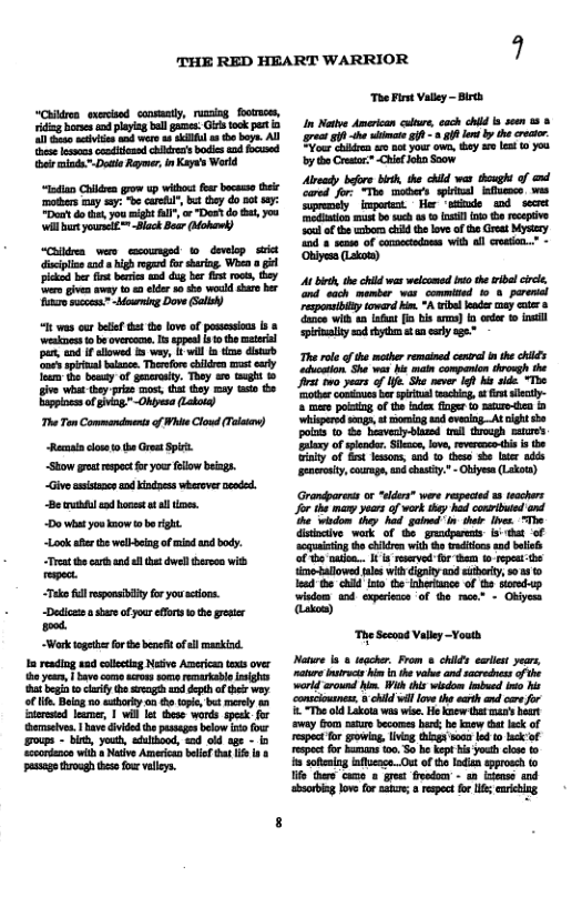 THE RED HEART WARRIOR  Dits et ity sy St e e e e g A e e it ot e  o s Dot Reymer, i Kys Wotd  he Ton Commandimens of Wt Cloe (Tsi)  Recutnclse 0 h s Spi.  ~Stow great respect for your fllow beings.  <Give sistaoe aod Kindaess warove ended.  [ —————  Do st youknow o beight  Lok st web e of mind s body.  Tt carth and ol e o i  ey  “Te ul rspnsiyforyou stions.  Dot o st of yourefors o the grser  e  Wk toget for e et ofl mskind. 1 reading ad olestiag Nasve Assricntes over ey, 1 ave come s s remakable mghs ‘i begin o crfy o s dpth of e way S Biog o tharky o o tope bt ey iersed lame, | Wil et s words speskfor v, bave divided b usages below o o oups - i, o, oo, e O ge - cordnce il  Nv Amerc beif i b 183 Psge hrocgh e for vl  The First Vatly - st  e chitts  rough the  e Toe  o ity  o ‘reten  g, o morniog d ovcing_Atsight e  polis 1o - hevesy-blged trul Guesgh s Enery of pender. ikce, lov,revrcodis st ity of st esom, snd o (heso s o ads Grondpores or “udes” were respectd 1 teschers 